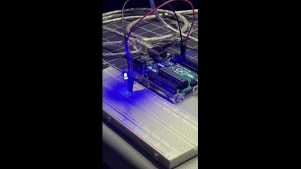 For the second exercise we used a single led, 1 live wire and 1 ground wire to make a simple circuit connecting it to the the Aruidno board