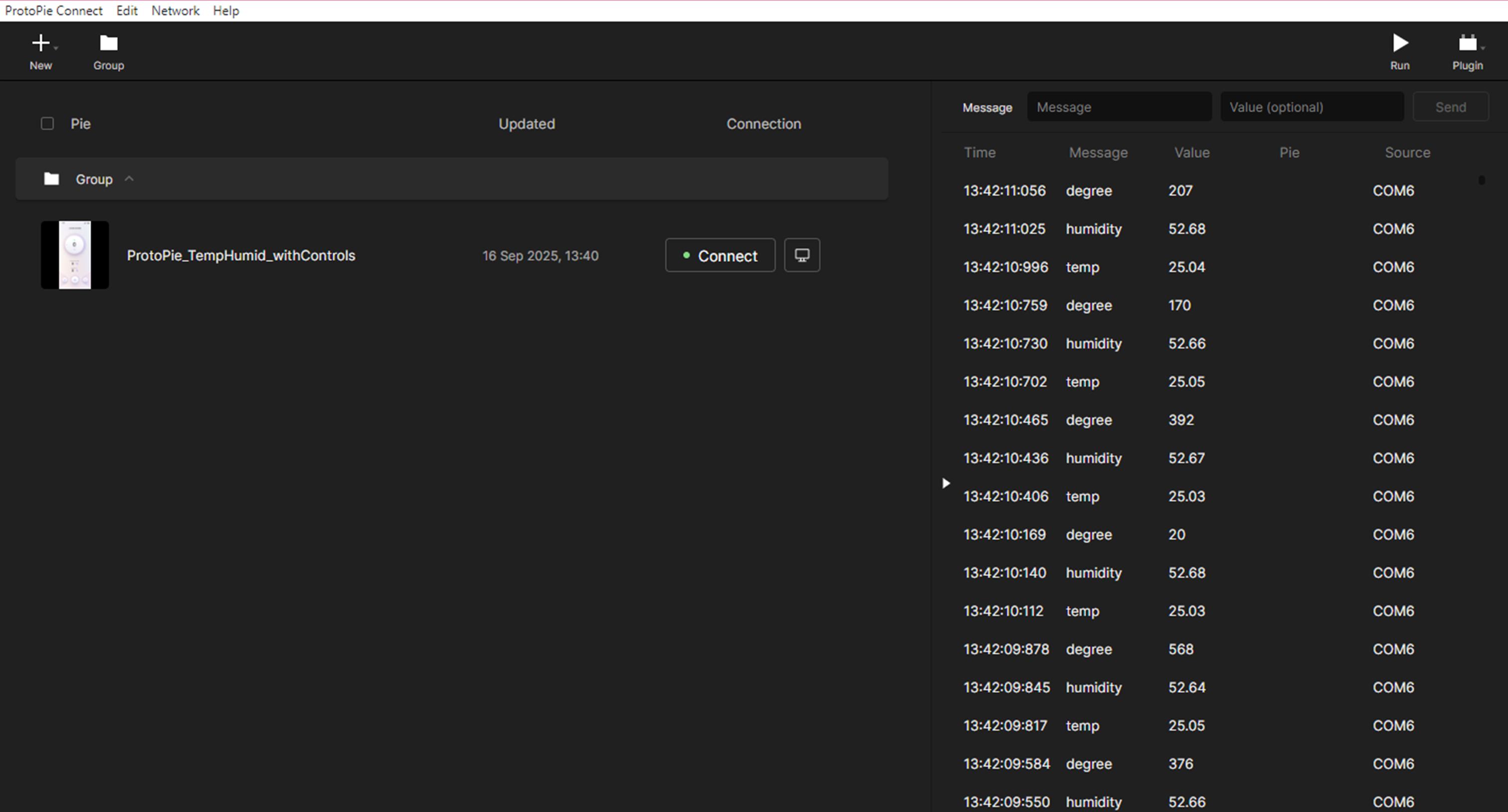 Exercise two consisted of installing Protopie Connect and Protopie to run a predesigned UI. The UI’s numbers were dynamic data; their values came from the Arduino sensors. 