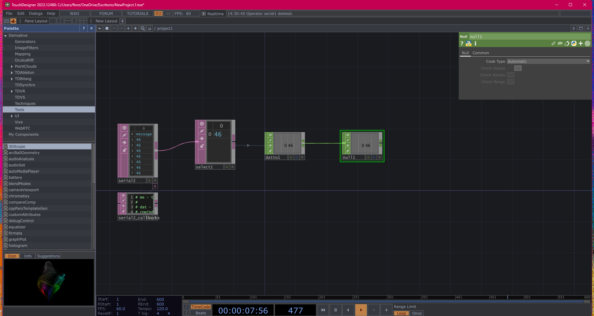 Recreating the sphere from scratch on TouchDesigner. Learning the different types of operators and how to add and connect them.