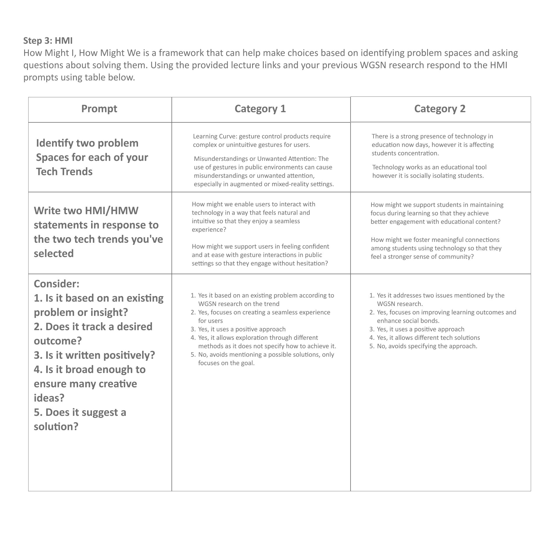 Breaking down the issues and developing the HMW statements